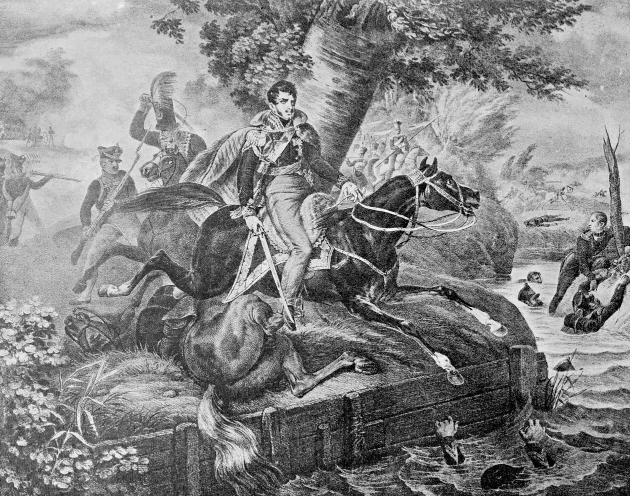 Józef Poniatowskis död i slaget vid Leipzig, 1813 av Unknown