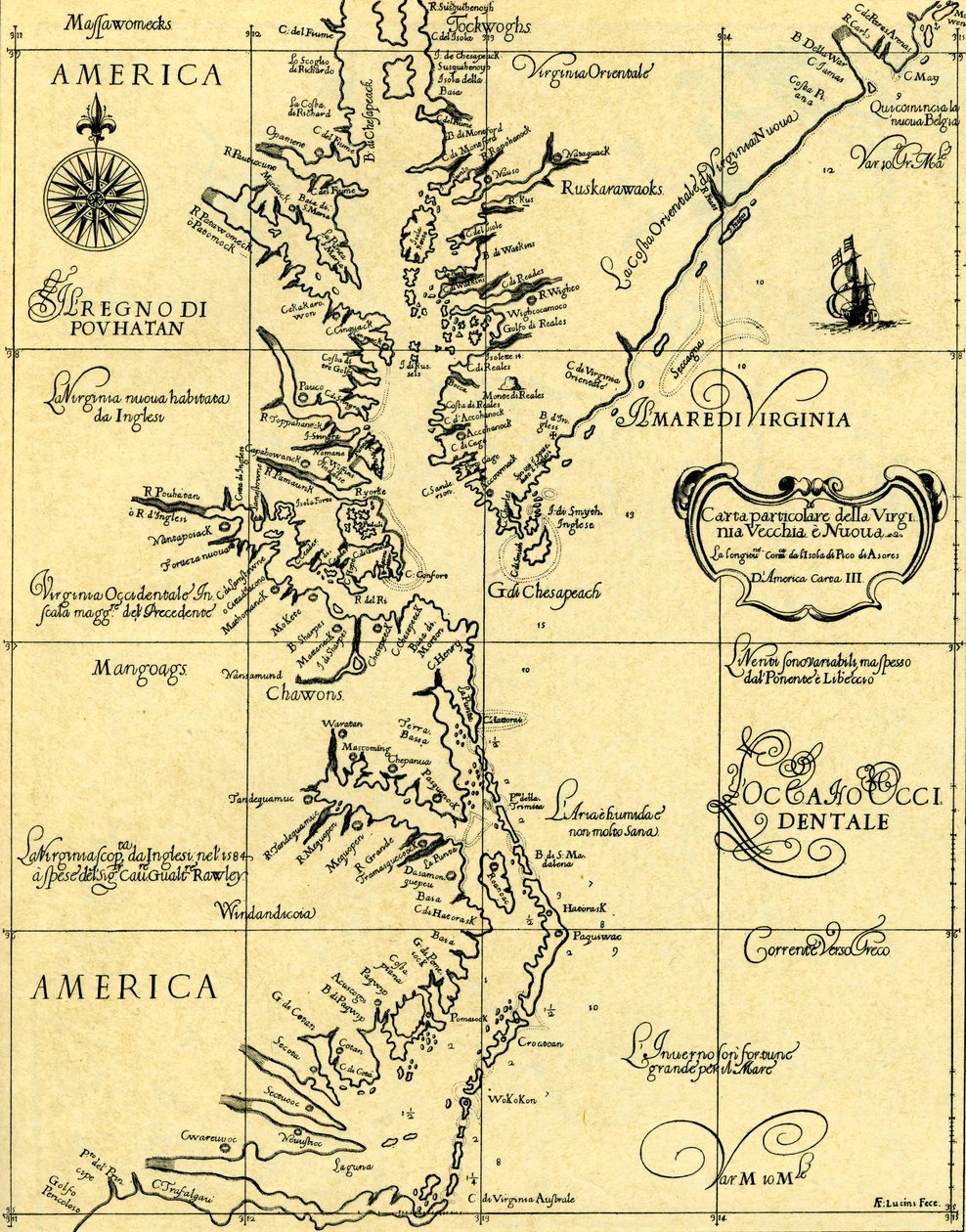 Karta över Gamla och Nya Virginia, 1646-47 av Unknown