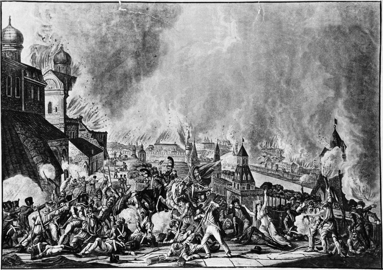Napoleonkriget 1812, Moskvabranden, 15 september 1812 från en gravyr av L, Rugendas (1813). av Unknown