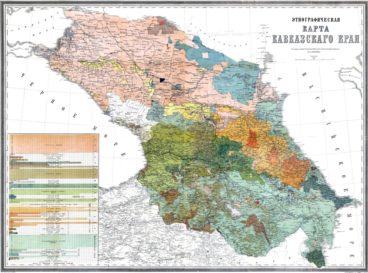 Этнографическая карта Кавказского края, 1880 г. (Масштаб: 1:1080000) av Николай Карлович Зейдлиц
