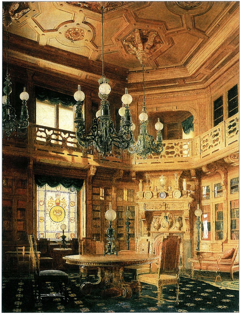 Anichkov -palatsets bibliotek. Målning 1869 av Бобров А.А.
