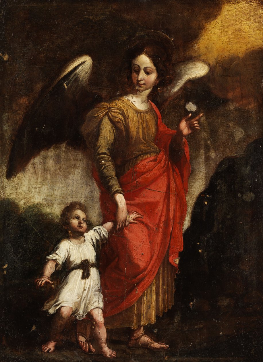 Schutzengel Raphael mit einem Kleinkind av Anonymous
