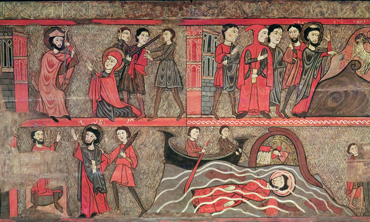 Altarfrontal med scener ur Sankt Clemens liv, från kyrkan Sant Climent de Taüll, Vall de Boi, Alta Ribagorça, andra hälften av 1200-talet (tempera på panel). av Catalan School