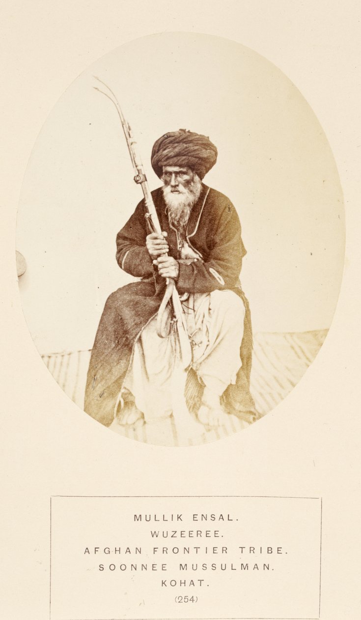 Mullik Ensal, Wuzeeree stamman från Afghan Frontier Tribe, Kohat, från The People of India, av J. Forbes Watson, publicerad 1868 (albumtryck) av English Photographer