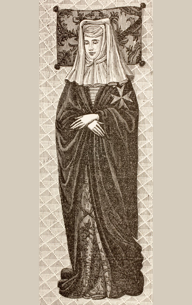 Bild från graven av Beatrix Cornel, Prioress of the Lady Hospitallers of St. John of Jerusalem, från "Military and Religious Life in the Middle Ages" av Paul Lacroix, publicerad i London c.1880. (belyst av French School