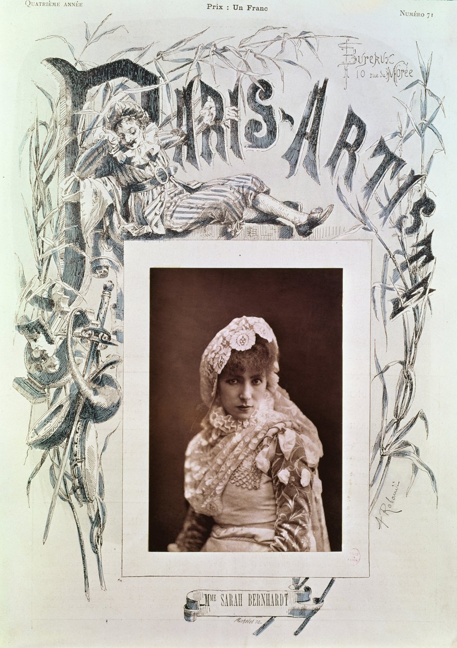 Sarah Bernhardt (1844-1923) i rollen som Marion Delorme på Theatre de la Porte Saint-Martin, illustration till omslaget till tidskriften 