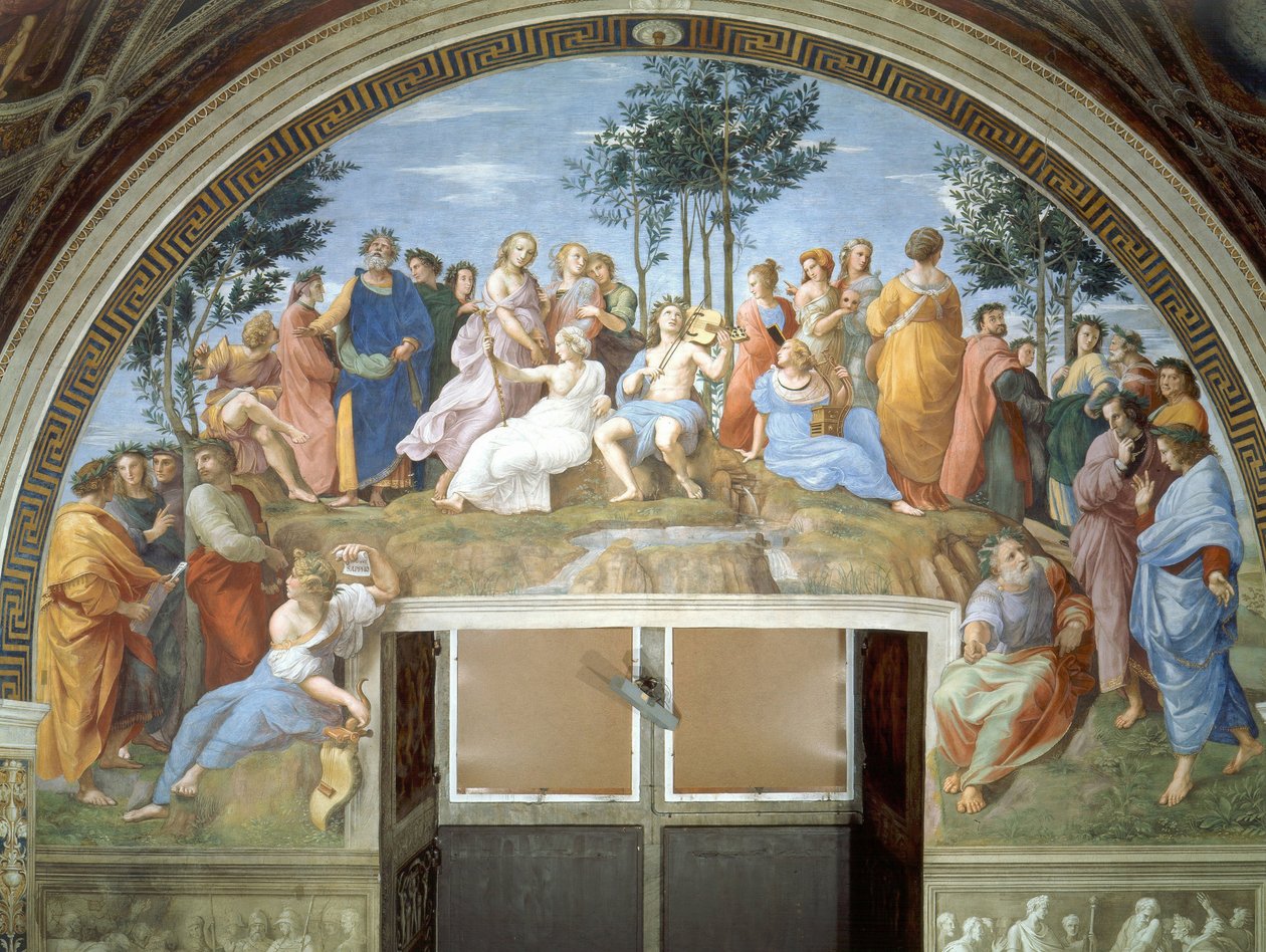 El Parnaso av Raffaello Sanzio Raphael