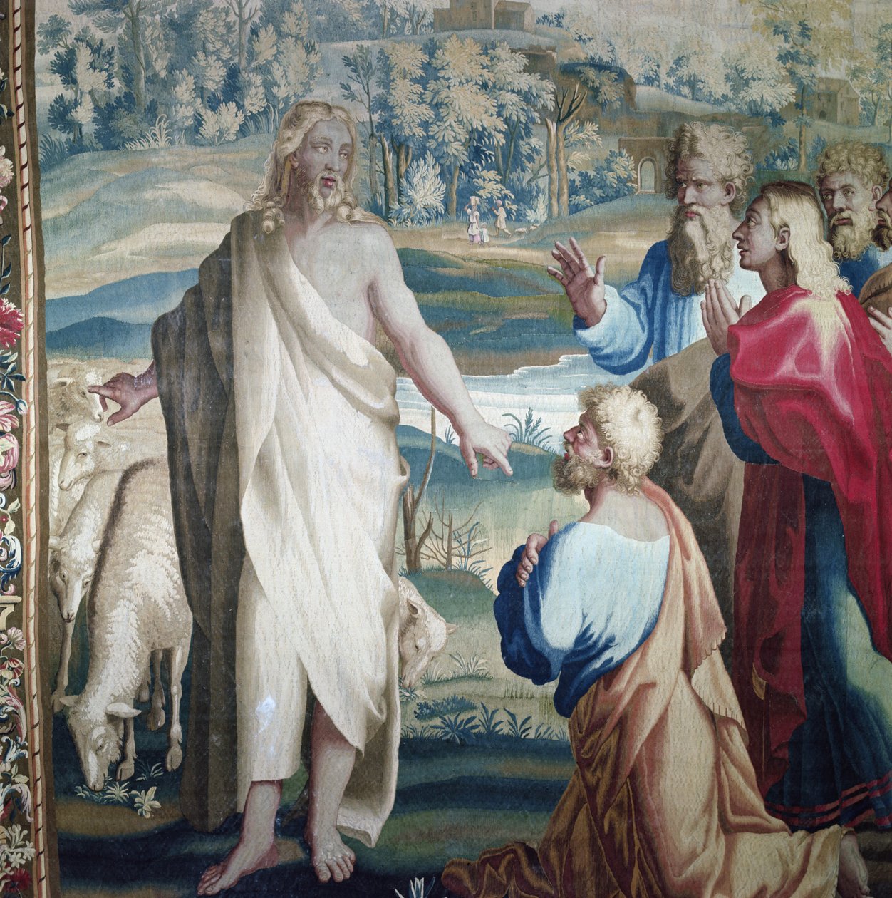 Gobeläng som föreställer Apostlagärningarna, Paulus kallelse (detalj av Kristus och Sankt Peter), vävd vid verkstaden i Beauvais under ledning av Philippe Behagle (1641-1705), 1695-98 ( av Raffaello Sanzio Raphael