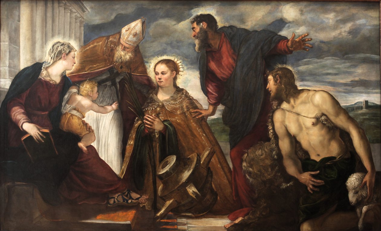 Virgin and Child, with Saint Catherine, Saint Augustin, Saint Marc and Saint John the Baptist av Tintoretto