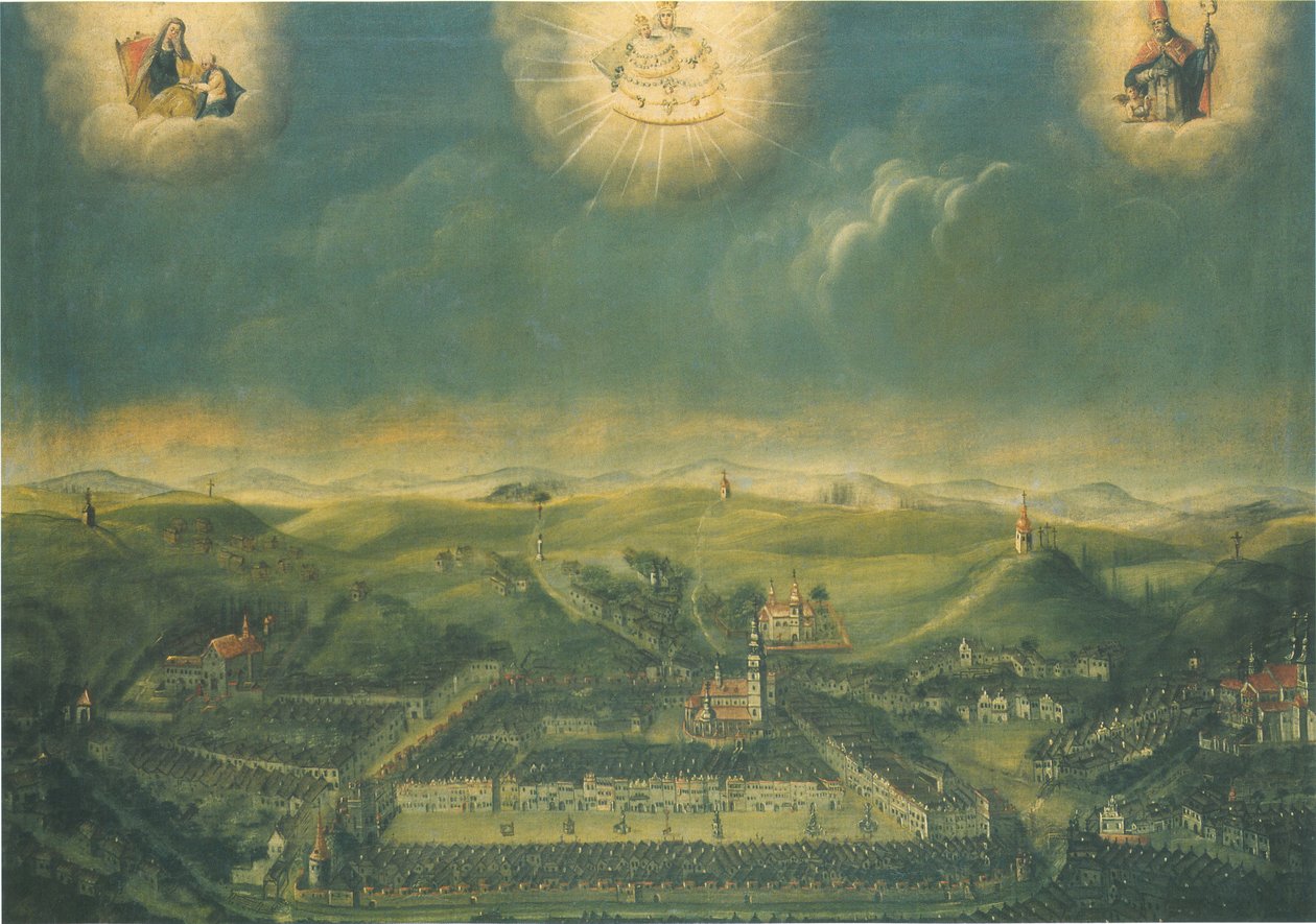 Painting of czech town Třebíč made in 1677 in Mariazell in Austria av Unknown