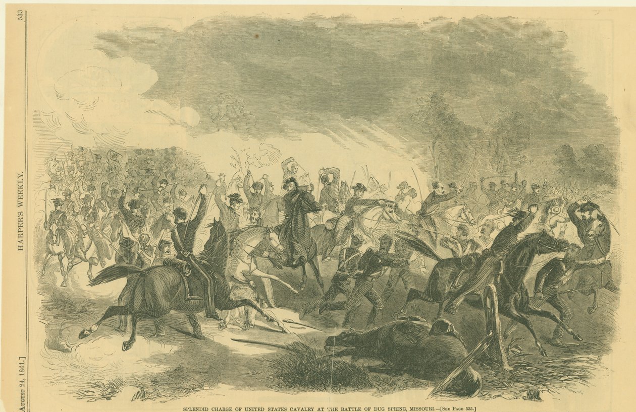 Splendid Charge of United States Calvary at the Battle of Dug Spring, Missouri av Unknown