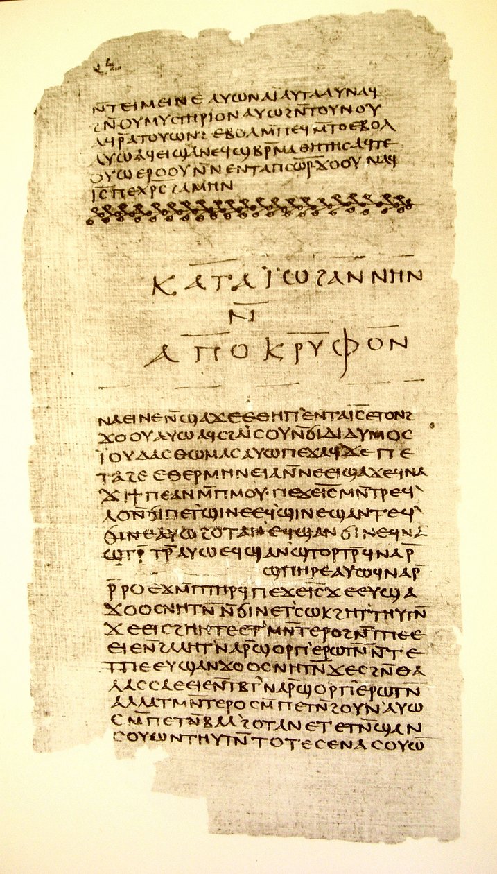 folio 32 of Nag Hammadi Codex II, with the ending of the Apocryphon of John, and the beginning of the Gospel of Thomas av Unknown