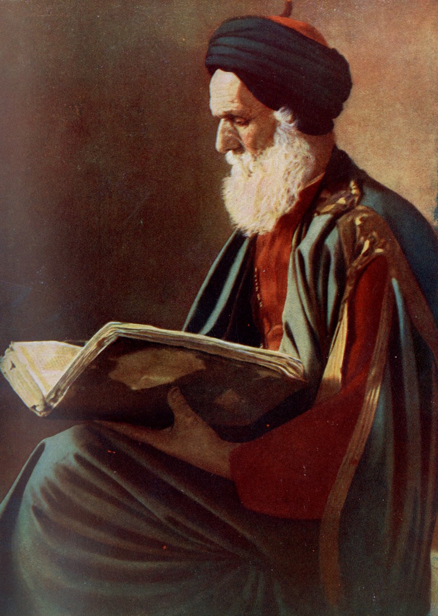 Afrika. Tunisisk rabbin läser en bok. 1920 av Unknown