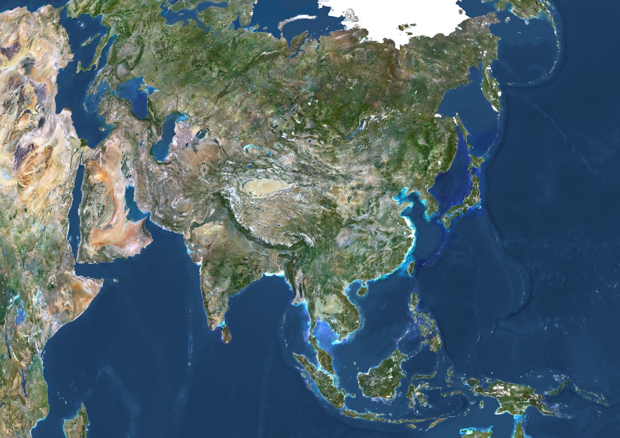 Asien, äkta färgsatellitbild av Unknown
