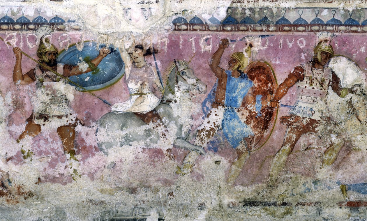 Vita kati ya Wagiriki na Wamazon, maelezo kutoka upande wa sarcophagus ya Amazons, Tarquinia, karne ya 4 KK (tempera kwenye alabasta) (ona pia 36059, 85168 na 85169)swed. av Unknown