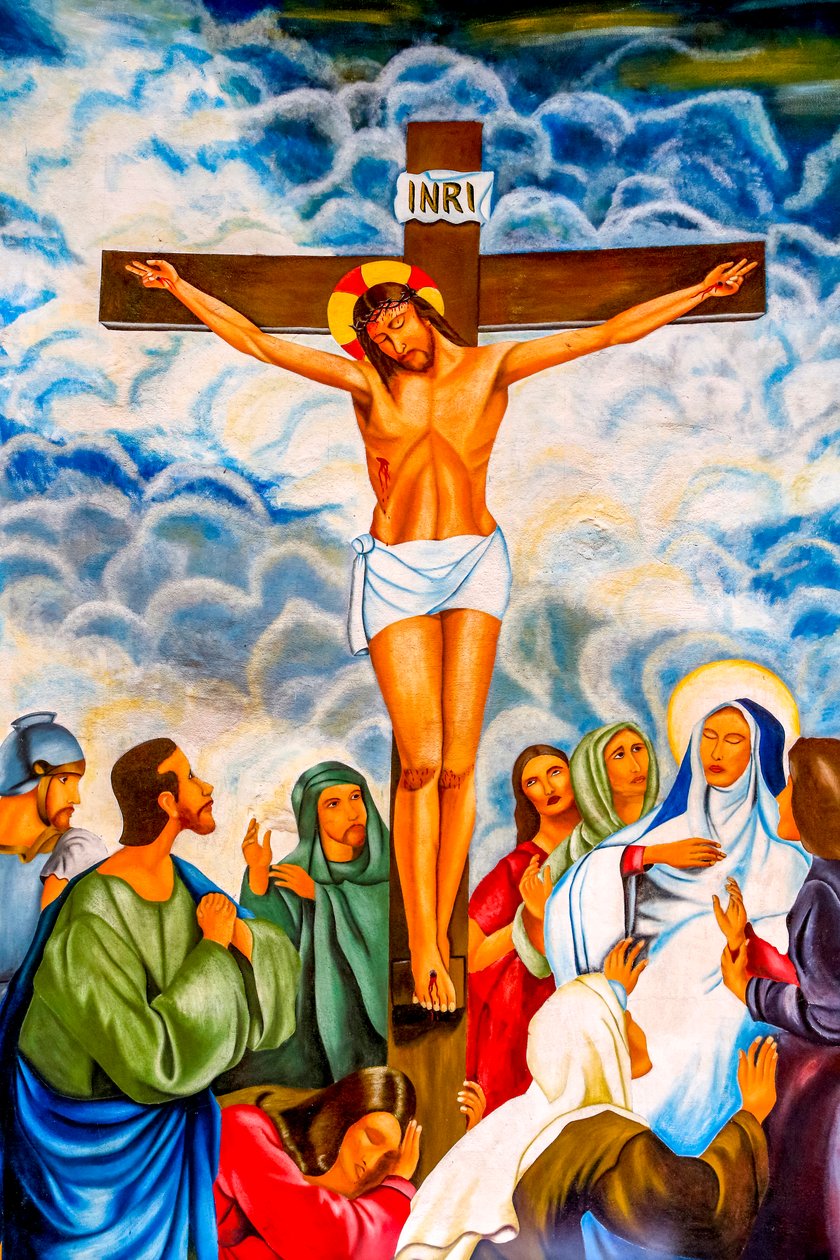 Korsfästelsefresk i Risen Christ de Hedzranawoe katolska församlingskyrkan, Lomé, Togo. av Unknown