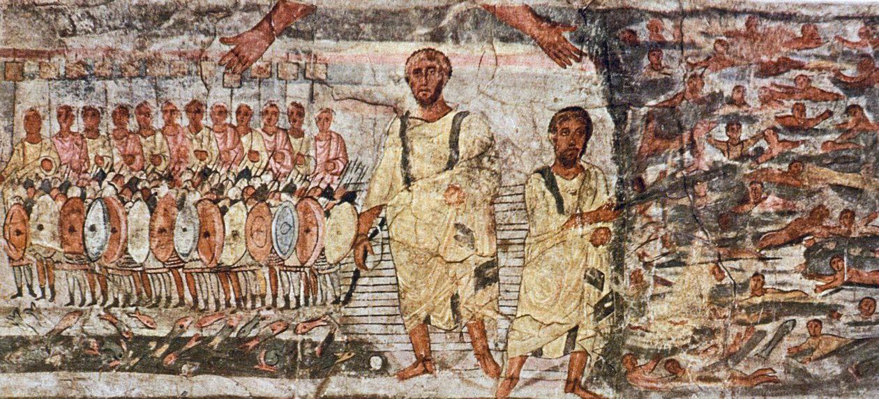 Exodus och korsningen av Röda havet (tempera på gips) av Unknown