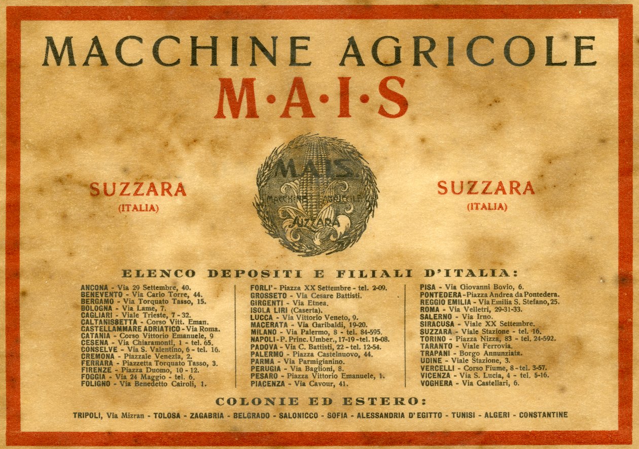 Jordbruksmaskiner. Suzzara, 1925 av Unknown