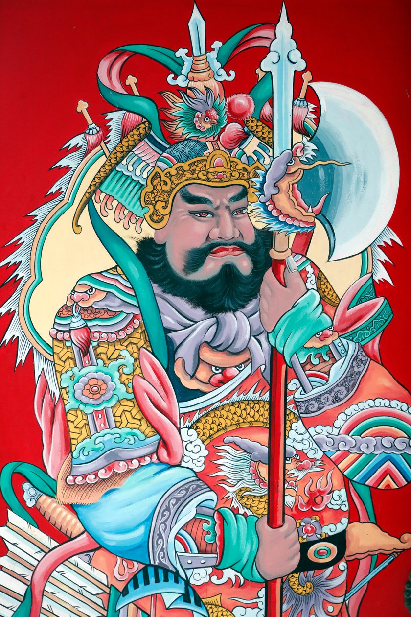 Hoi Tuong Te Nguoi Hoa buddistiska kinesiska tempel. Guardian figurmålningar på grinden. Phu Quoc. Vietnam. av Unknown