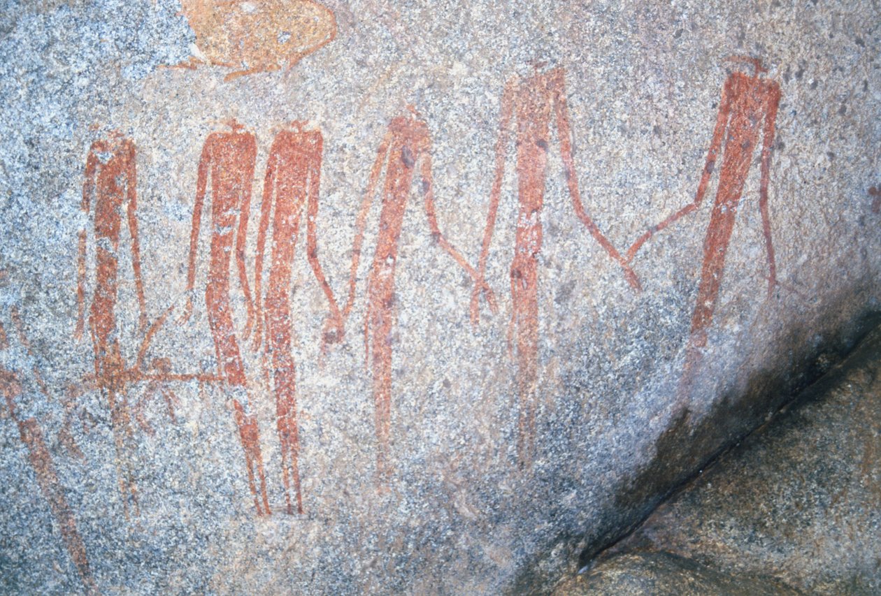 Inanke klippmålningar fotograferade i en grotta i Matobo National Park, Zimbabwe. 1 april 1998. av Unknown