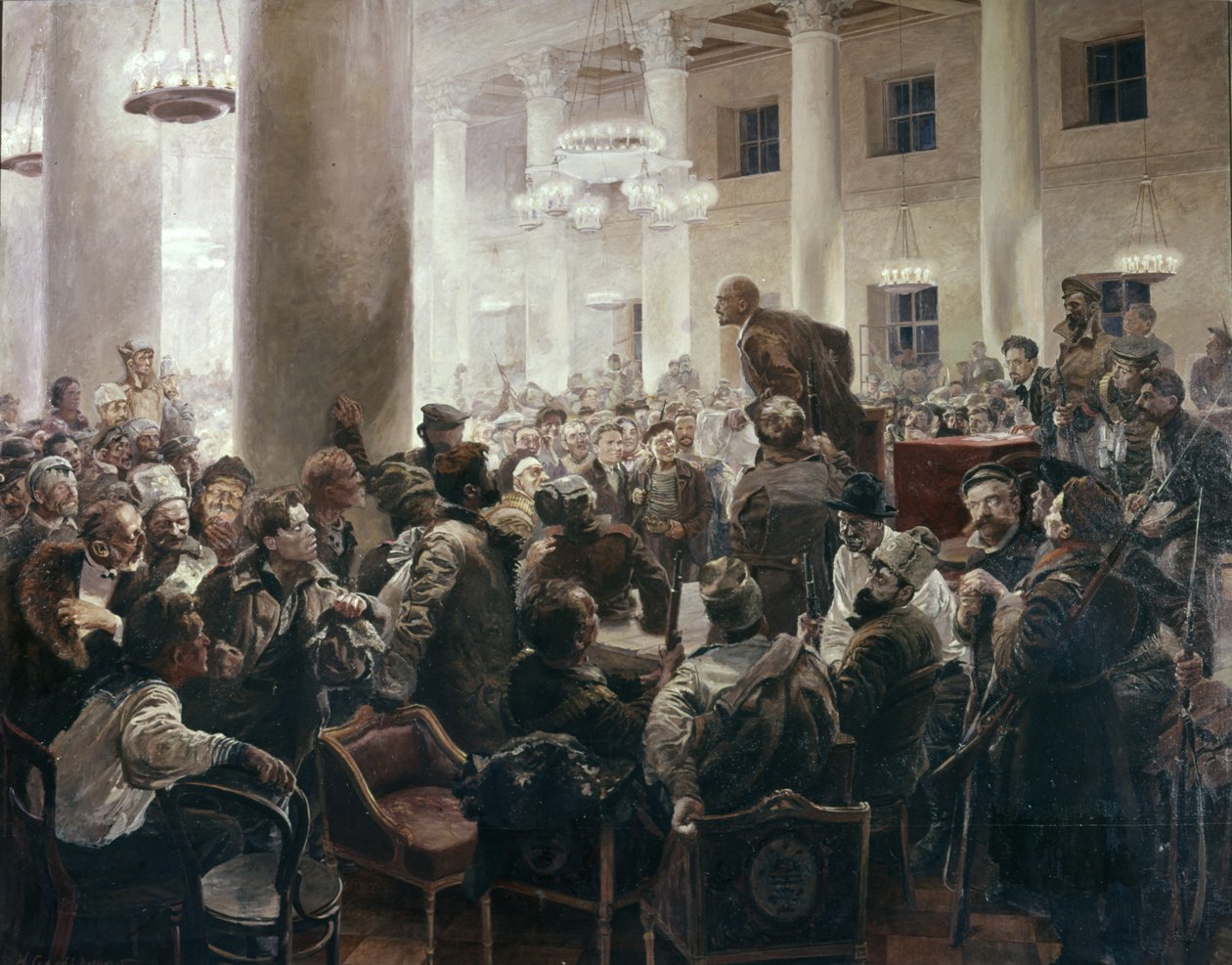 Lenin taler ved All-Union Russian Congress of Sovjet af I, A, Serebryany, Central Lenin Museum, Leningrad, Møde V, I, Lenin med N, K, Krupskoy.swed av Unknown