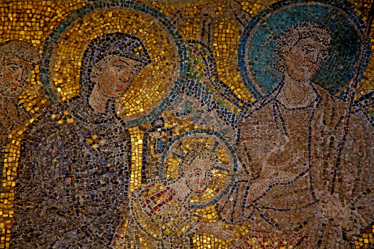 Mosaikfragment av tillbedjan av männen av Unknown
