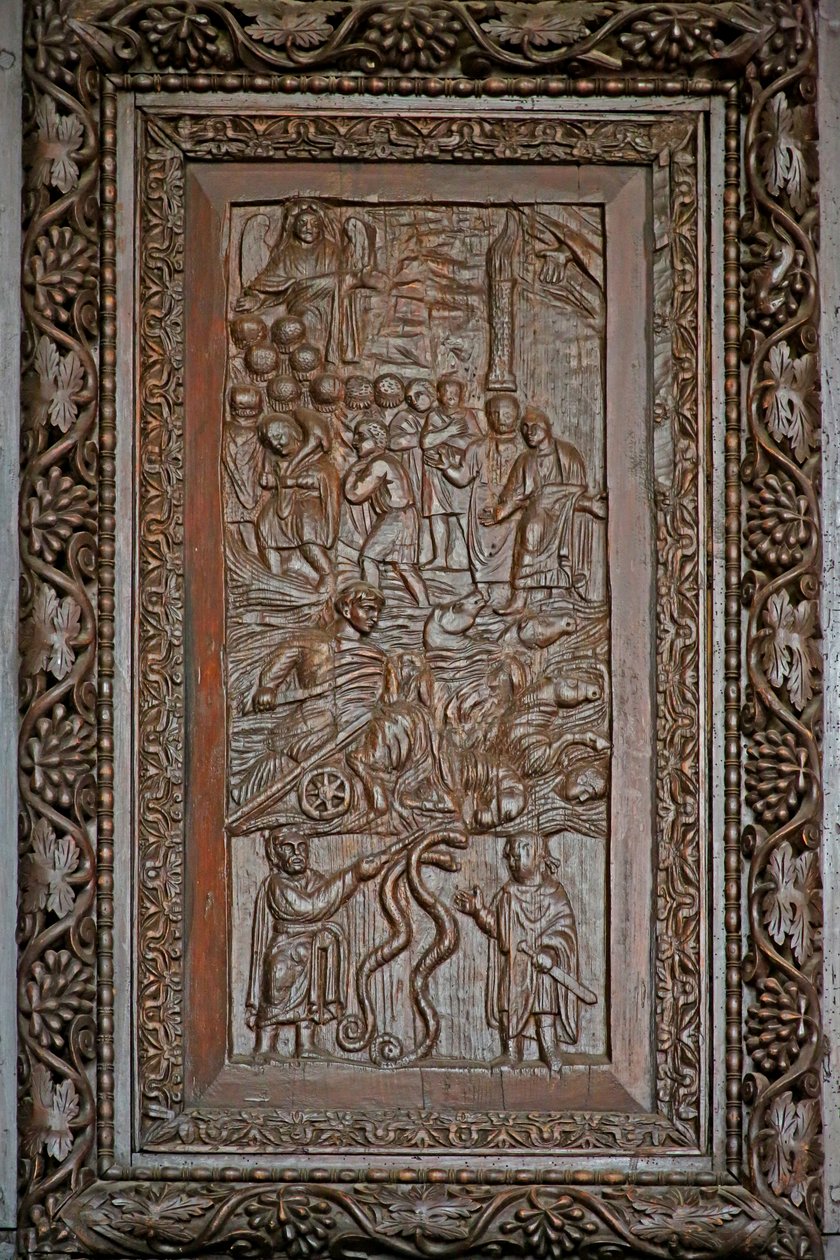 Panel från 5C-dörren: Exodus: Faraos soldater drunknar i Röda havet: Arons orm av Unknown