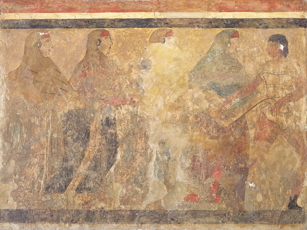 Rituell begravningsdans, dekoration från Tomb nr. 11 från Via dei Cappuccini, Ruvo, 500-talet f.Kr av Unknown
