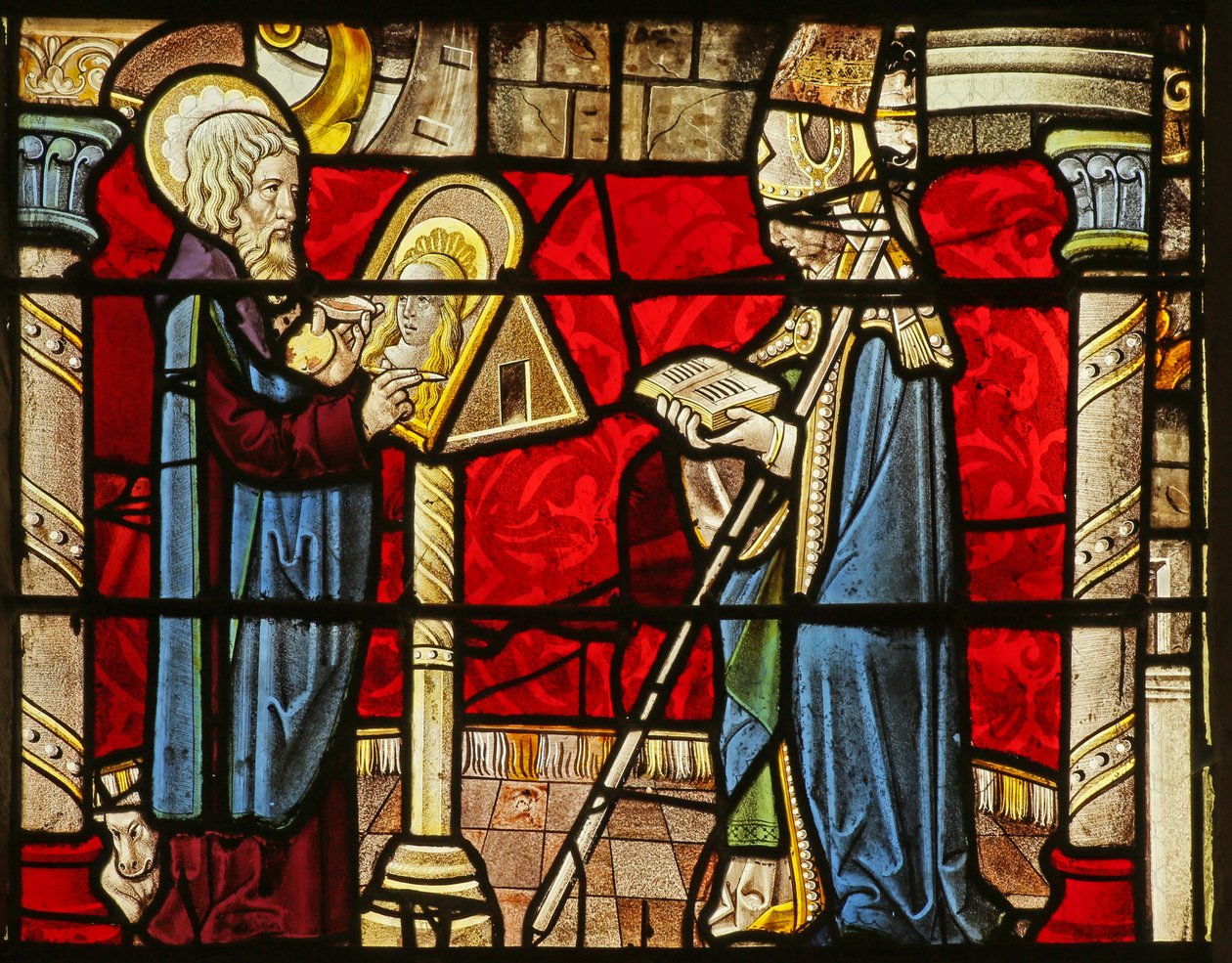 St Luke målar ett porträtt av Jungfru Maria; också en biskop (S:t Peter?) Rumilly av Unknown
