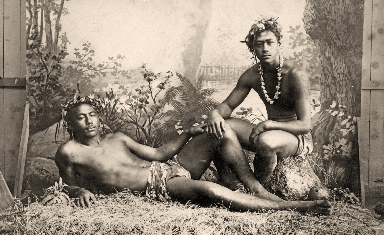 Två manliga dansare, Tahiti, 1887 av Unknown