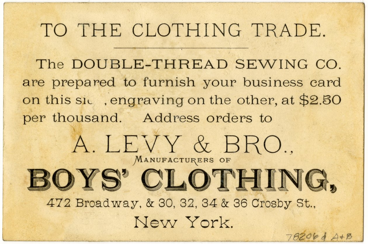 A. Levy Brothers Patent Process, handelskort verso (litho [handelskort]) av American School