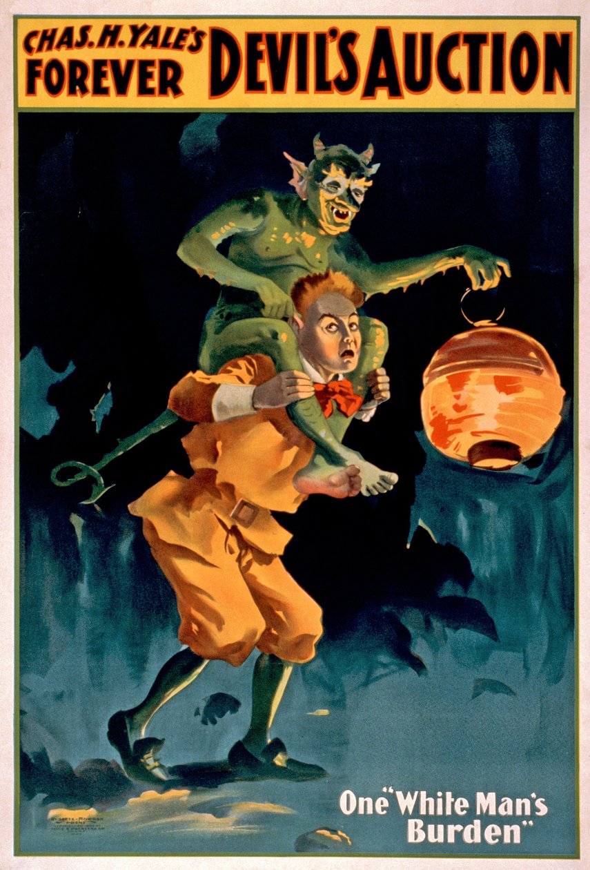 Annons för Charles Yales Devils Auction, pub. 1899 av American School