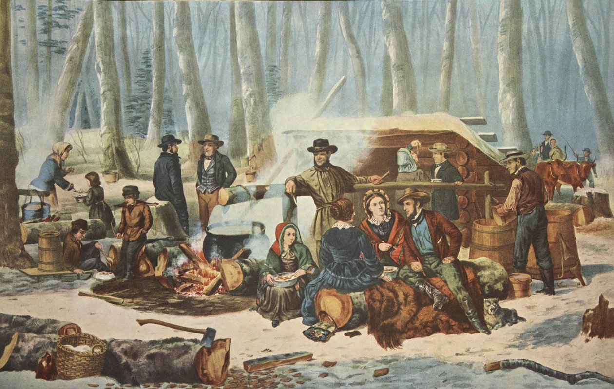 American Forest Scene - Maple Sugaring, pub. 1856, Currier & Ives av American School