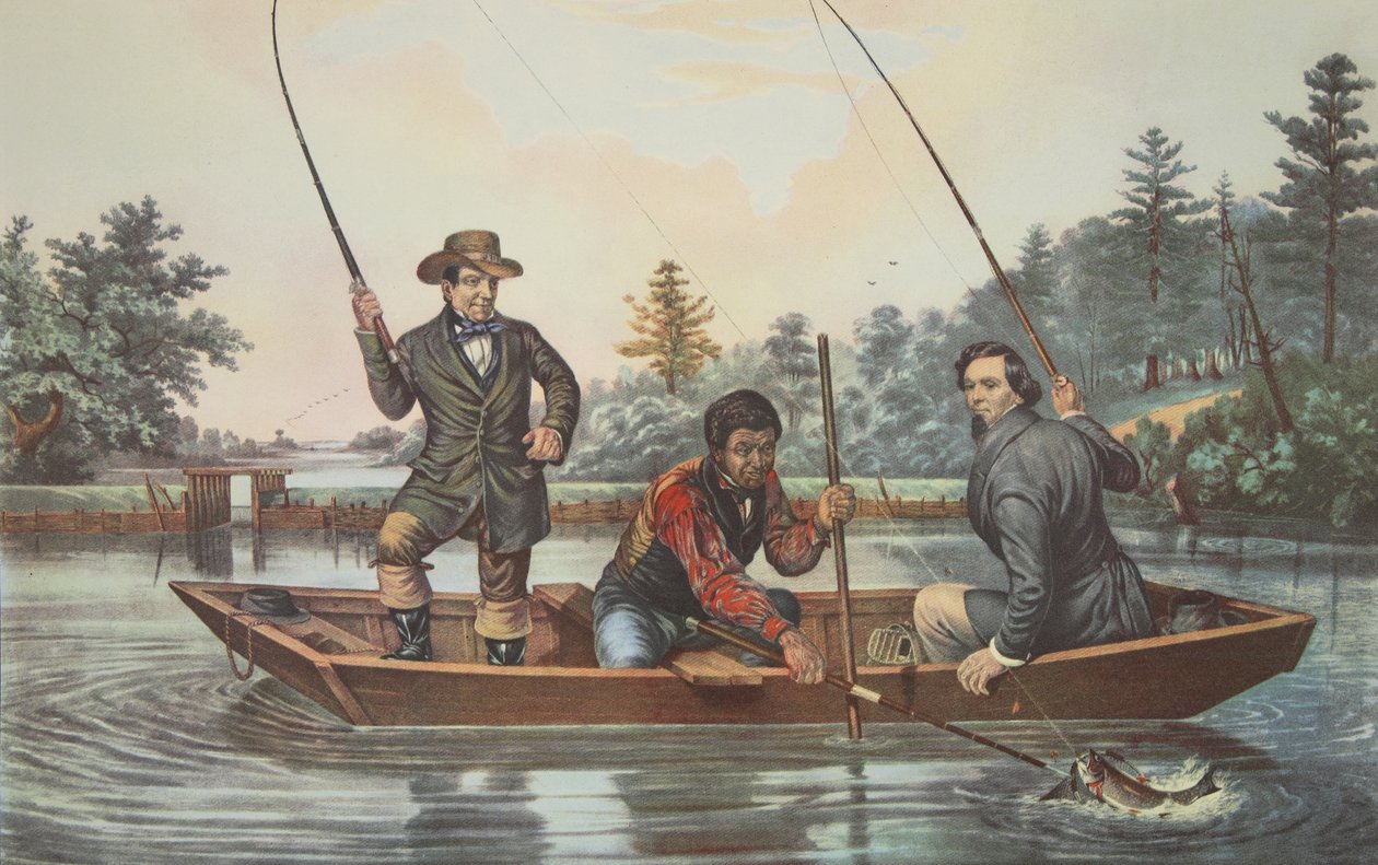 Catching A Trout, pub. 1854, Currier & Ives av American School