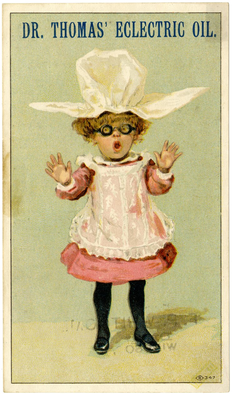 Dr. Thomas Eclectric Oil [byteskort], ca 1880-1910 (färg litho [byteskort]) av American School