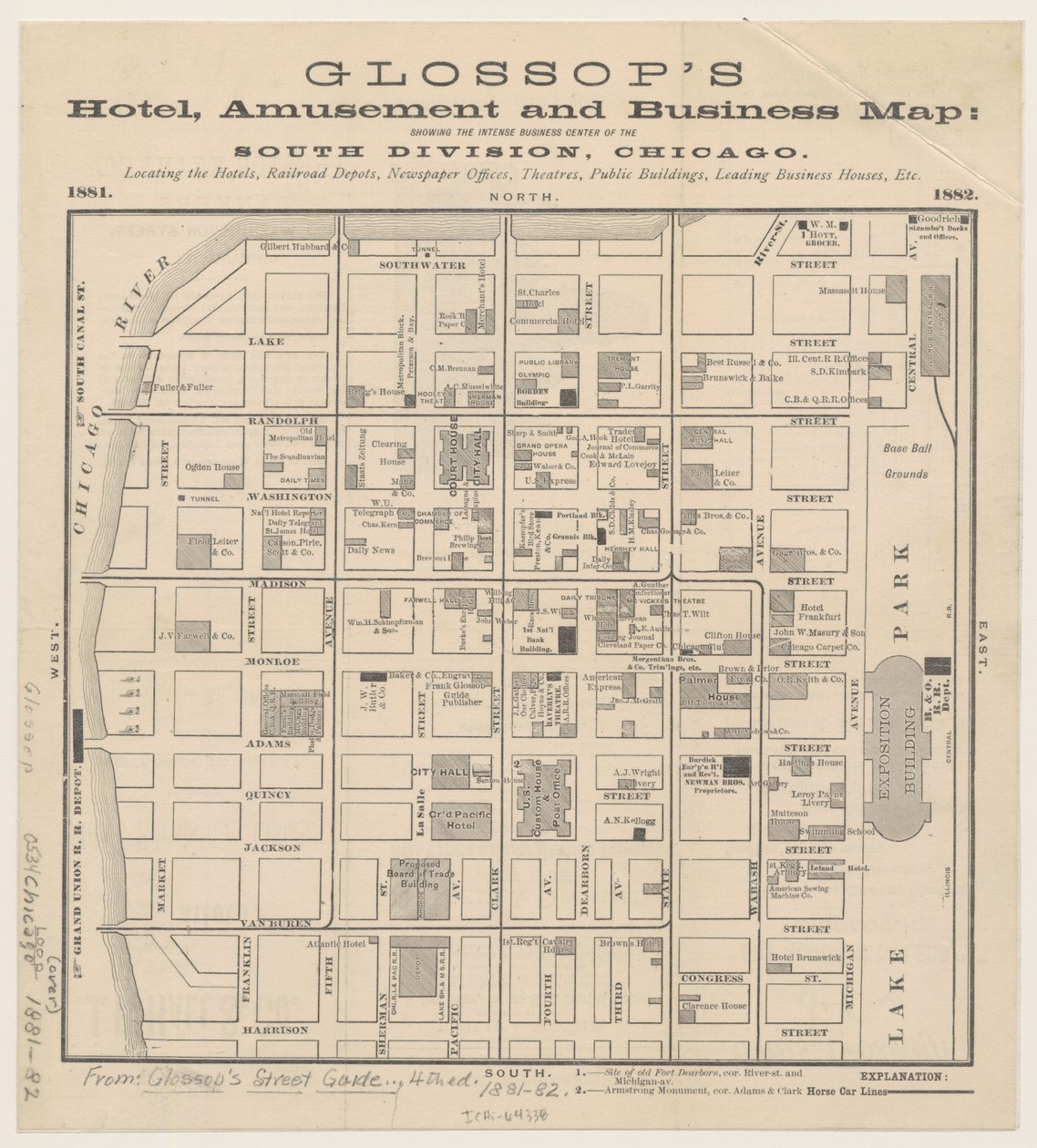 Glossops Hotel, Amusement and Business Map, c.1881-82 av American School
