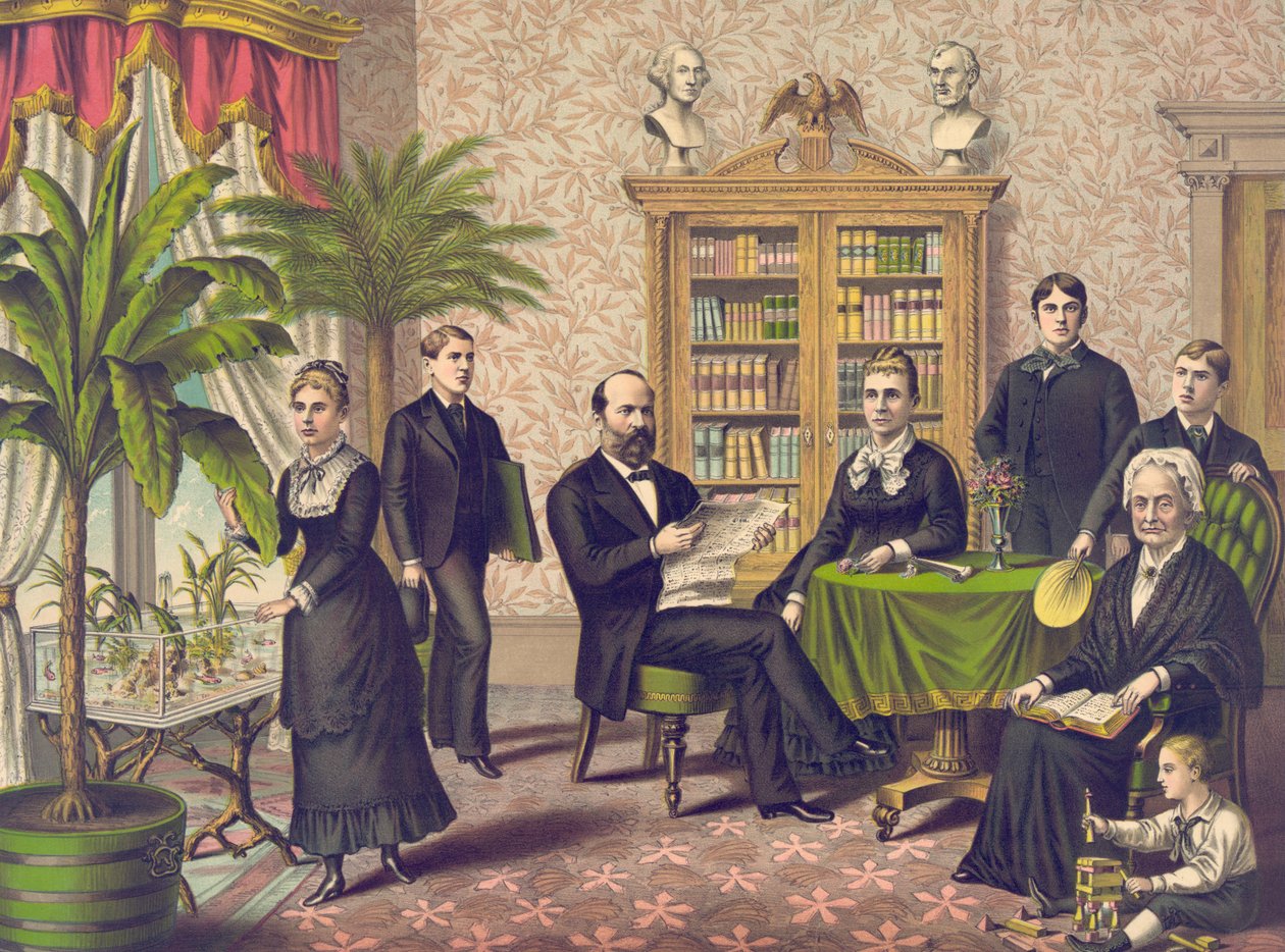 James Garfield och hans familj, pub. Kurz & Allison, ca 1882 av American School