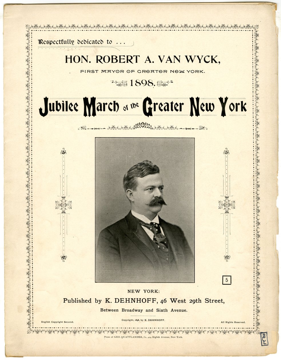 Jubilee March of Greater New York [omslag för notblad], 1898 (litografi [omslag för notblad]) av American School
