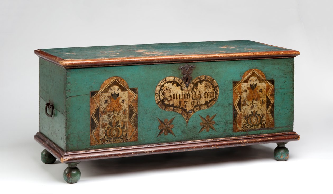 Målad kista, ca 1790 (målad furu) av American School