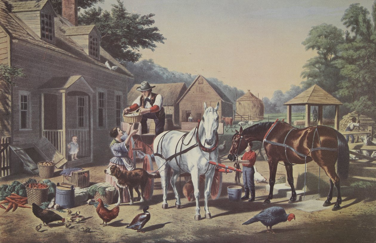 Förbereder för marknaden, pub. 1856, Currier & Ives av American School
