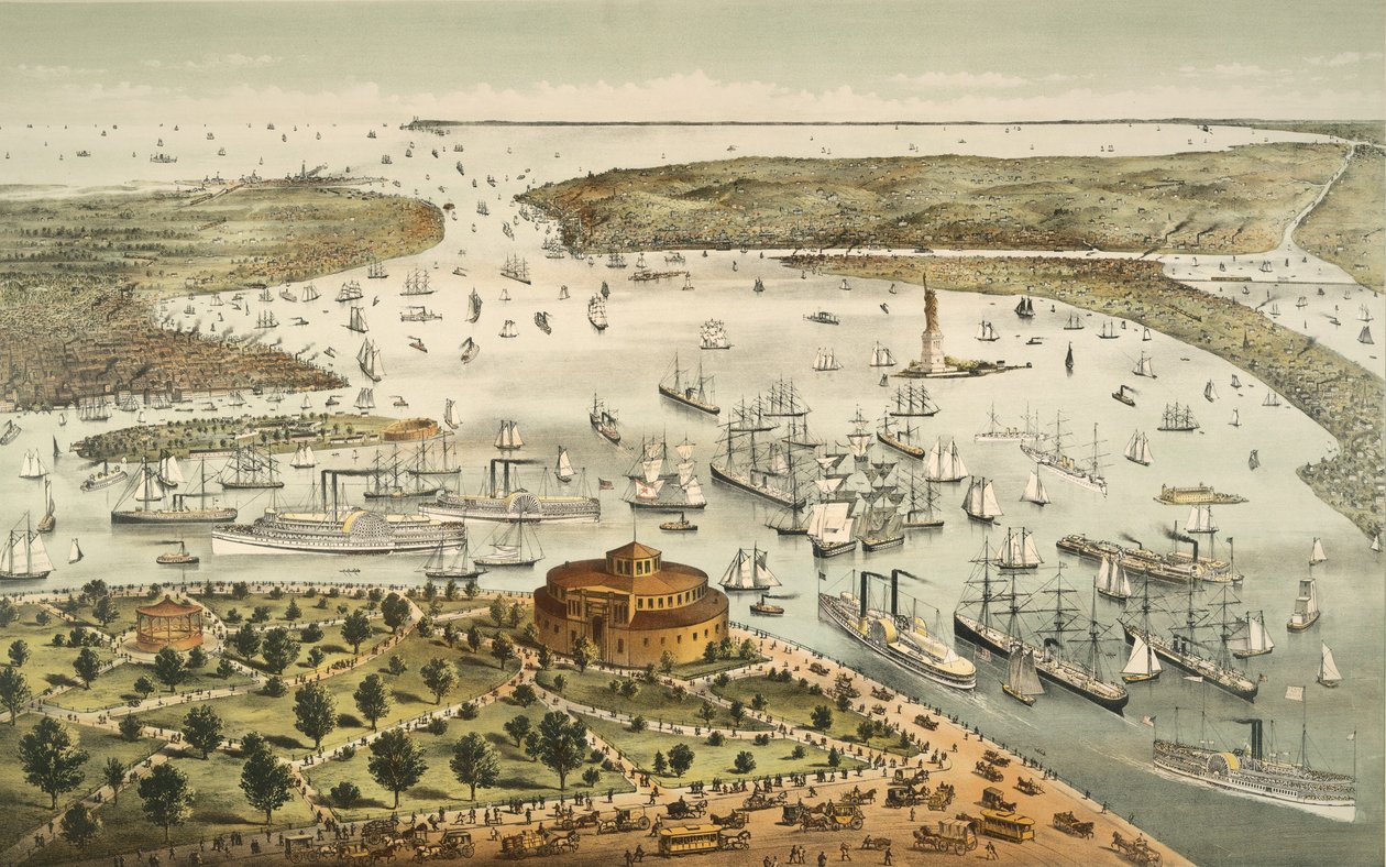 The Port of New York: Birds Eye View from the Battery, looking south, pub. 1892 av American School