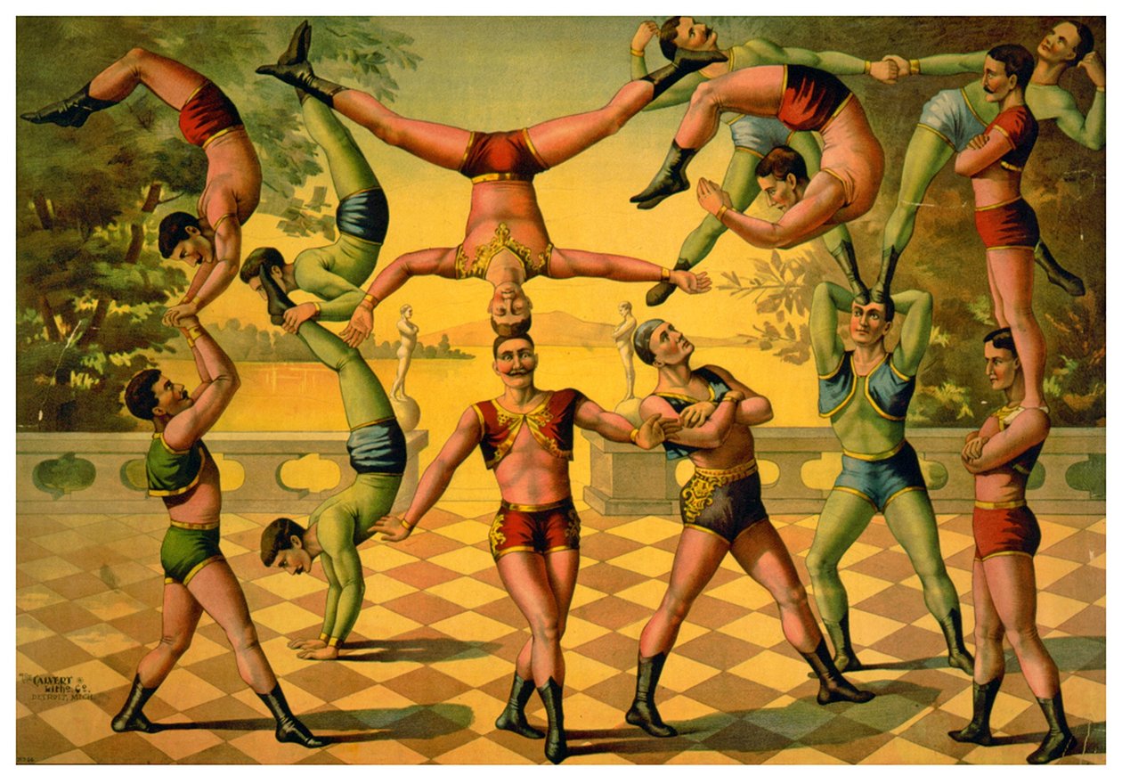 Troupe of male acrobats, c.1891 swed av American School
