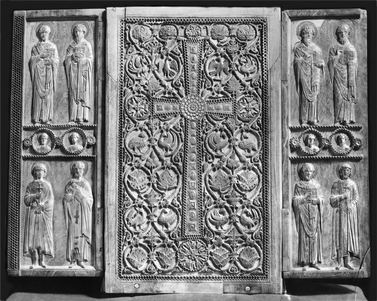 Triptyk föreställande Kristus på tronen med Jungfrun och Johannes Döparen (omvänd) (se även 213280) av Byzantine
