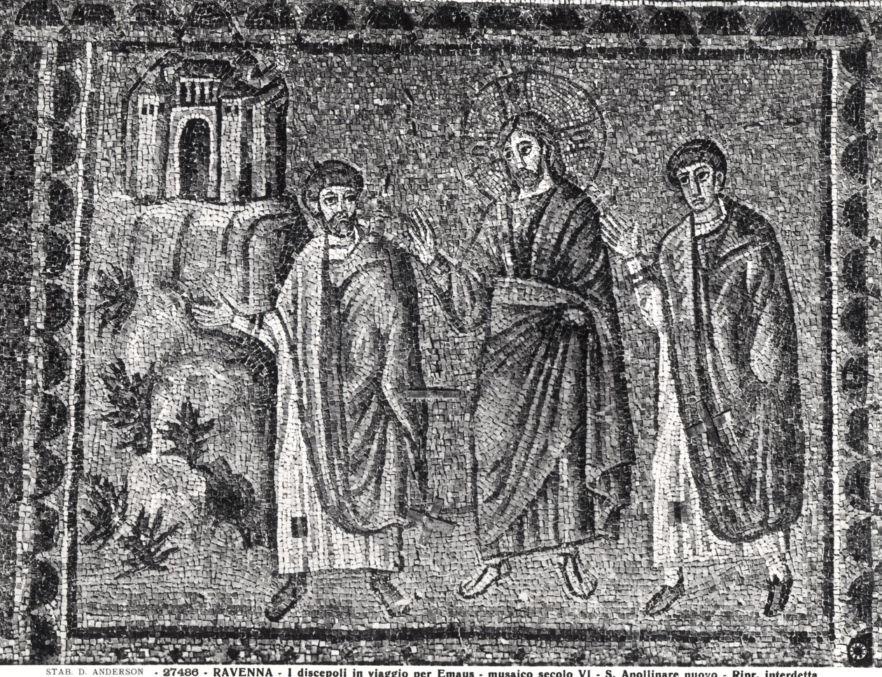 Kristus på vägen till Emmaus (mosaik) av Byzantine School