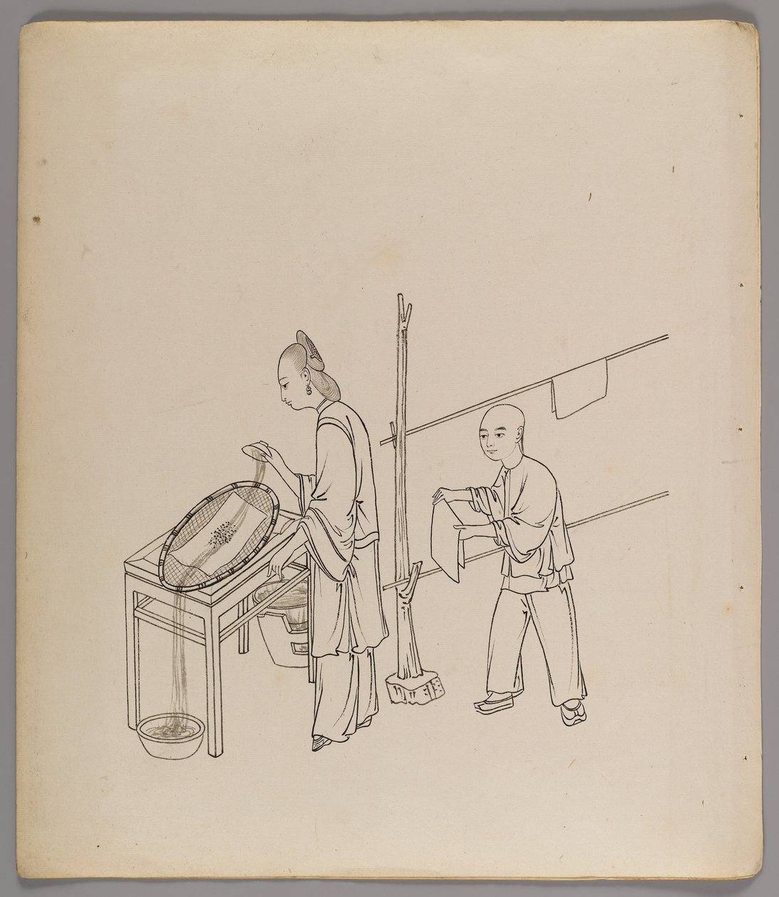 Album med separata blad: Silk Cultivation and Production (bläck på papper) (se även 499288-303) av Chinese School