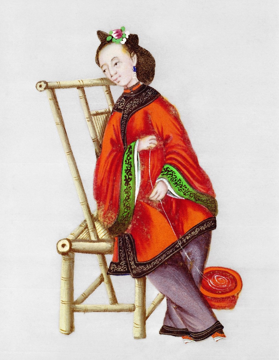 Kvinnans spinning, Qianlong-perioden (1736-96) av Chinese School