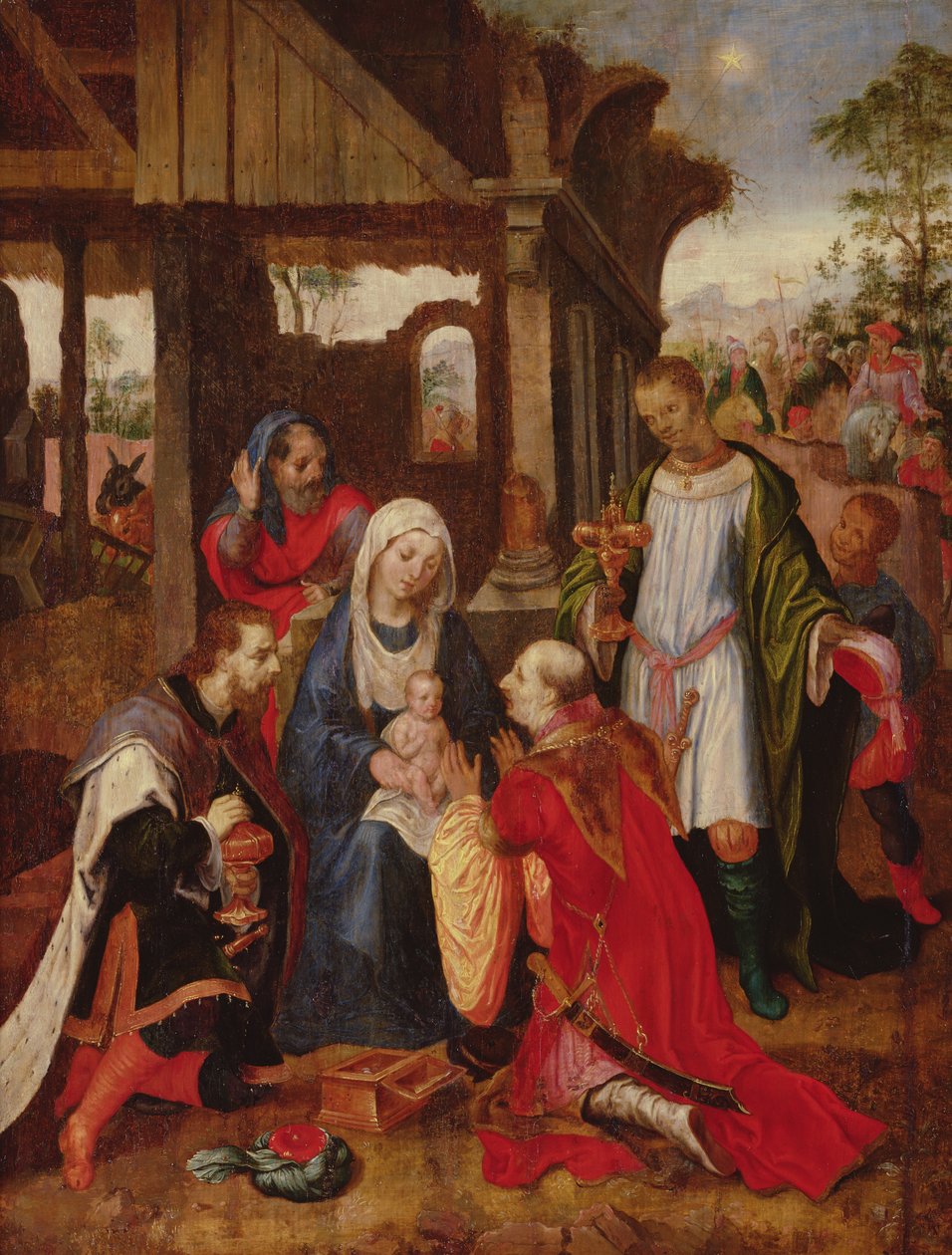 Tillbedjan av Magi av Dutch School
