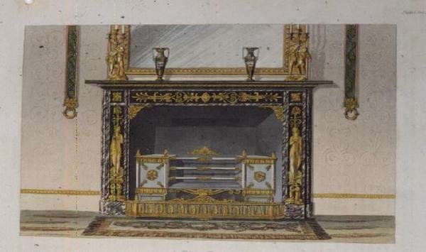 A Fire Place, skylt 183 från Ackermanns Repository of Arts, publicerad 1828 av English School