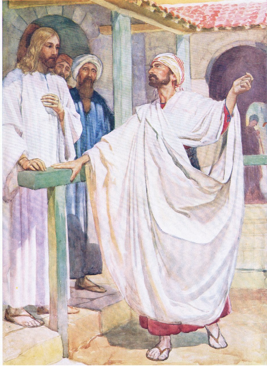 En adelsman söker Jesus, från The Bible Picture Book utgiven av Thomas Nelson, c.1950 av English School