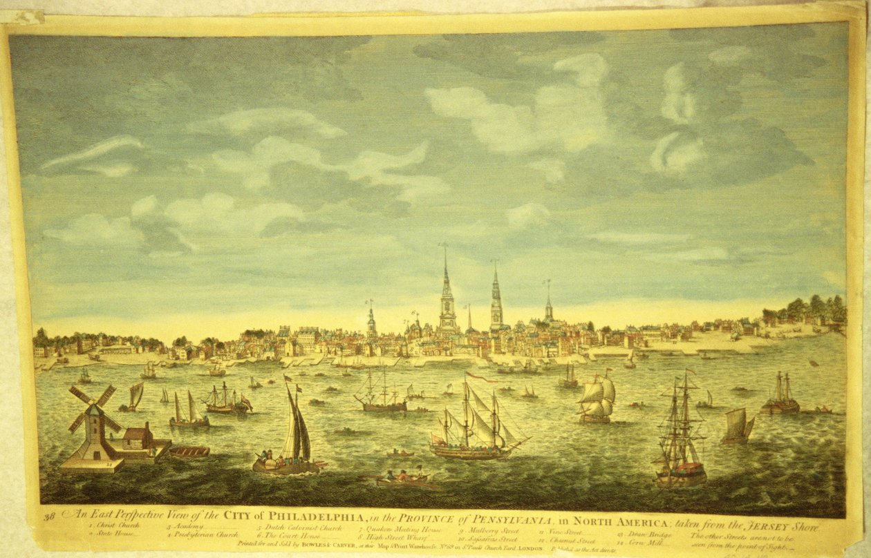 An East Perspective of the City of Philadelphia, c.1790 (handfärgad gravyr) av English School